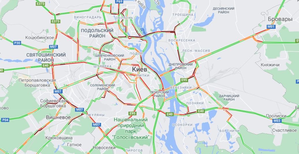Карта пробок 7 октября в Киеве